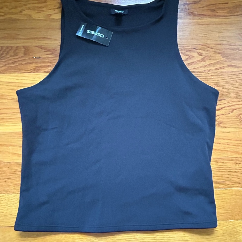 Express Sleek Black Scuba Crewneck Tank Top